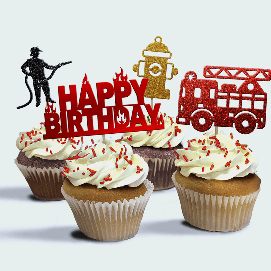 4-Pack of Firefighter Birthday Cupcakes