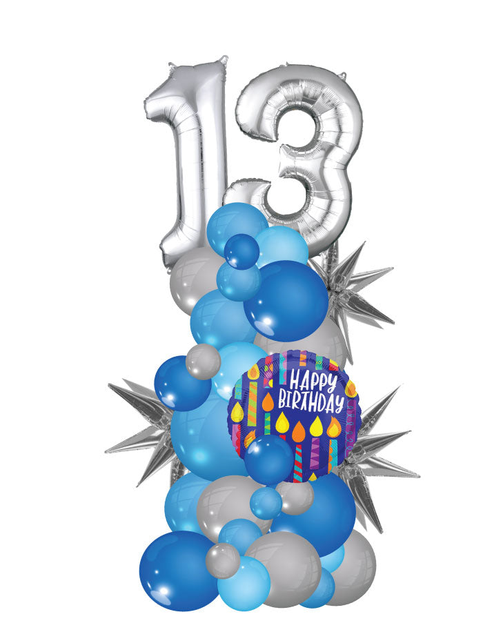 Bar Mitzvah Organic Column with Two Numbers Balloon Bouquet