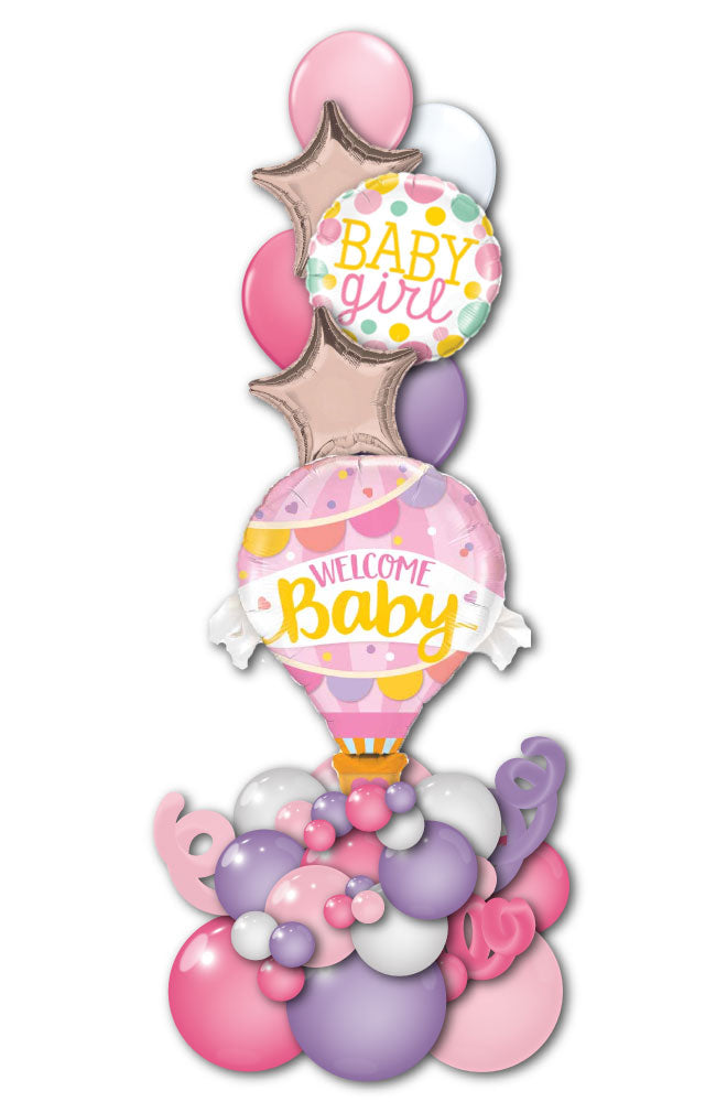 Baby Girl Birthday Balloon Tower