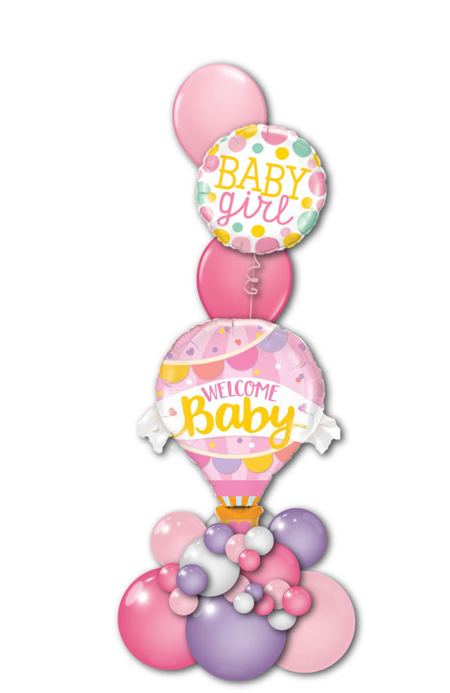 Baby Girl Birthday Balloon Tower