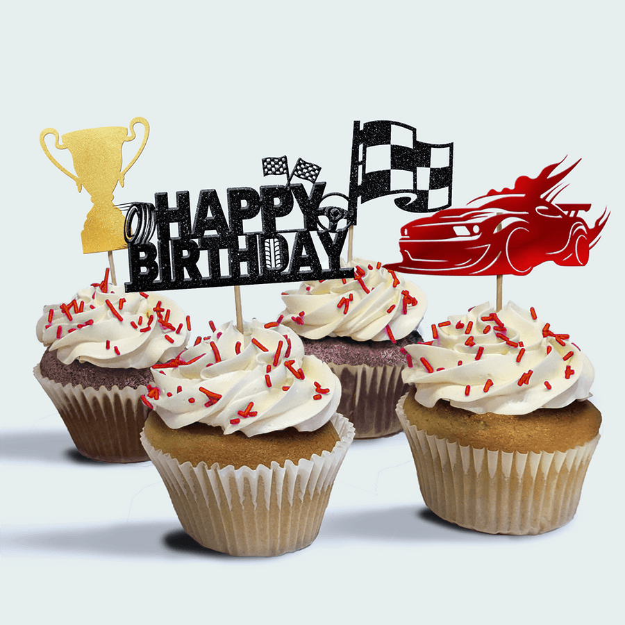 4-Pack of Race Car Birthday Cupcakes