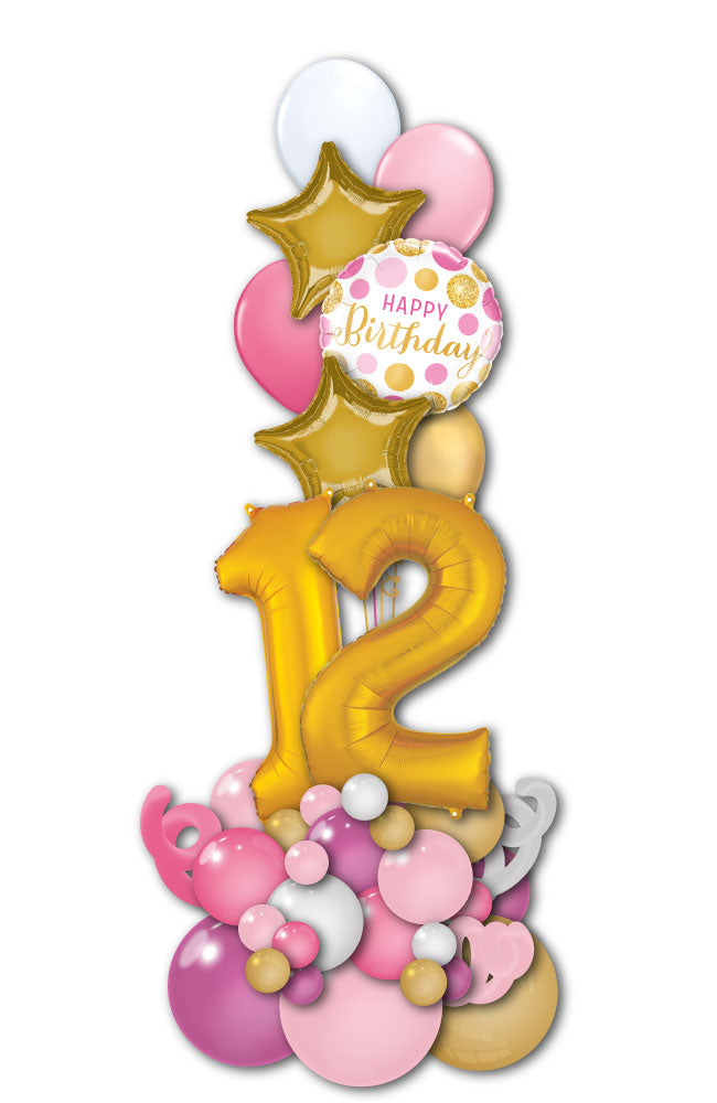 Pink Gold Birthday Tower with Two Digit Number