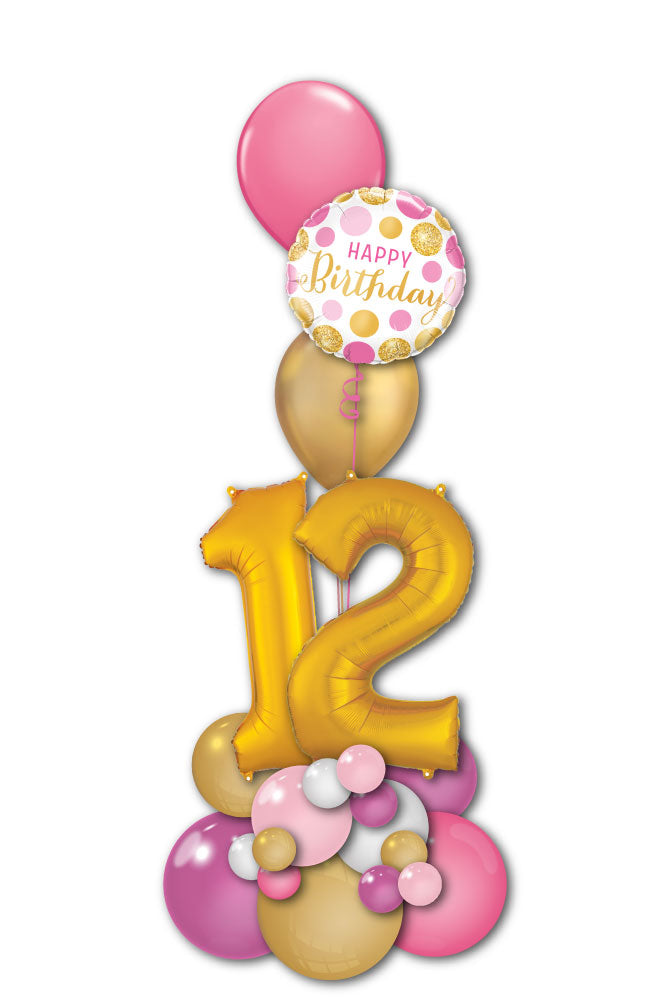 Pink Gold Birthday Tower with Two Digit Number
