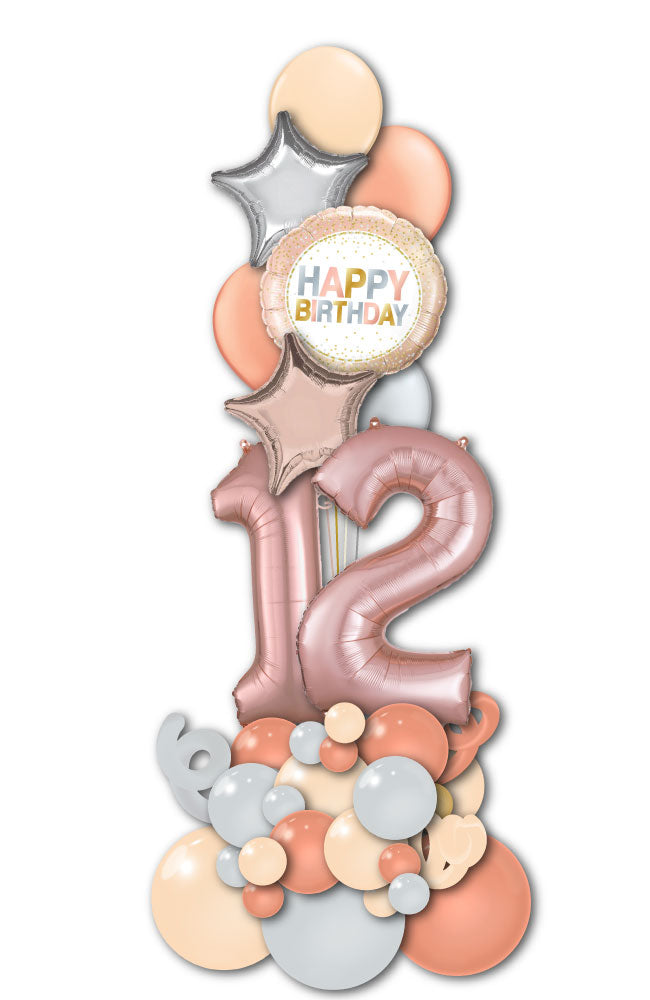 Rose Gold Birthday Tower with Two Digit Number
