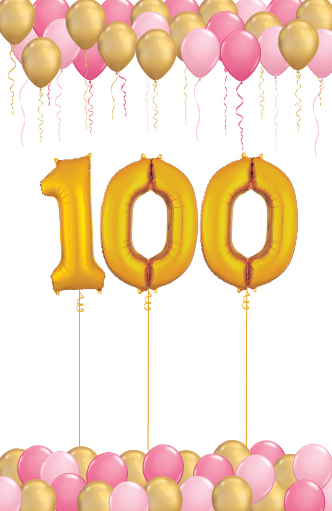100 Day Celebration -Pink and Gold Balloon Set