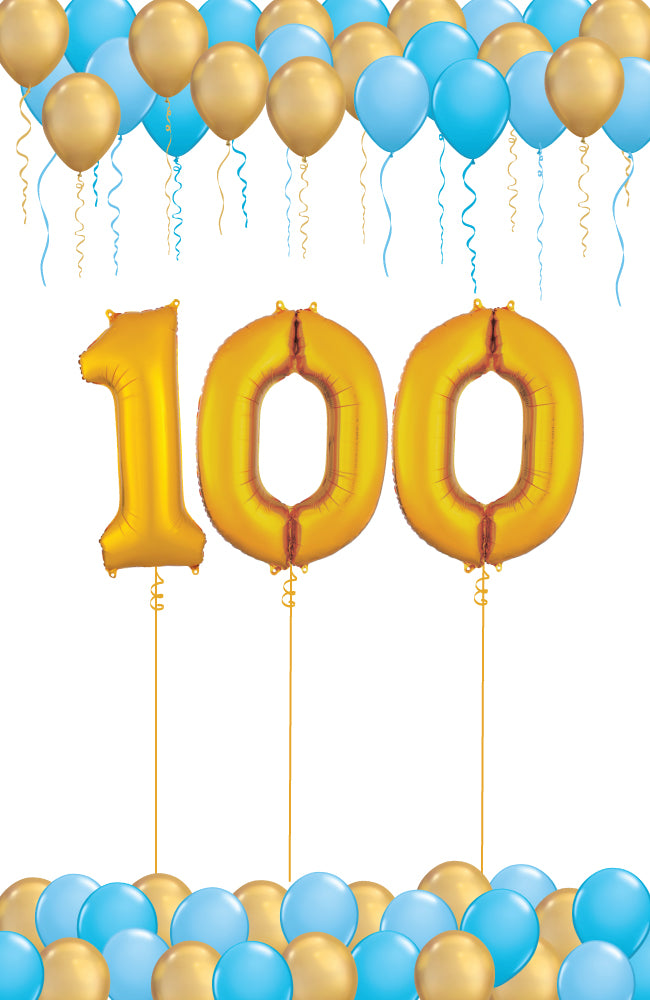 100 Day Celebration -Blue and Gold Balloon Set
