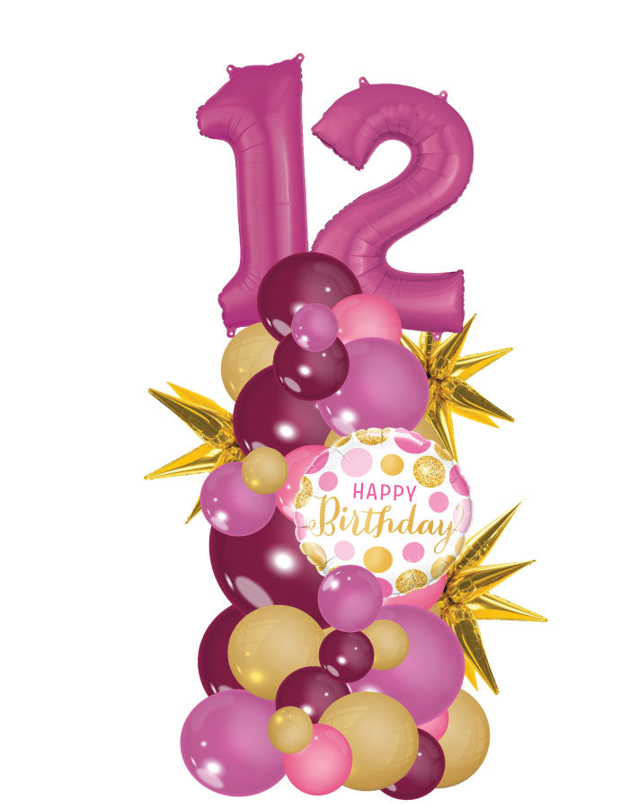 Bat Mitzvah Organic Column with Two Numbers Balloon Bouquet