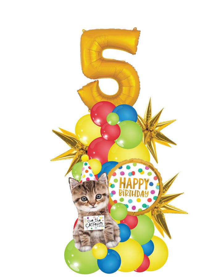 Cat-fetti Organic Column with One Number Balloon Bouquet
