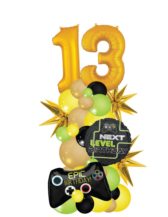 Video Game Orgnanic Column with Two Numbers Balloon Bouquet