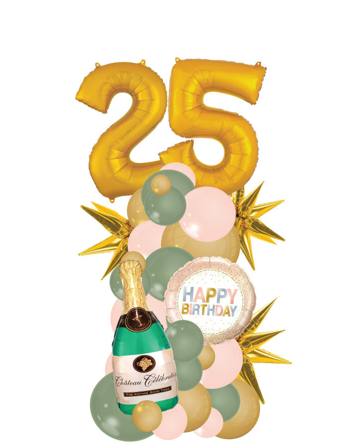 Eucalyptus Champagne Organic Column with Two Numbers Balloon Bouquet