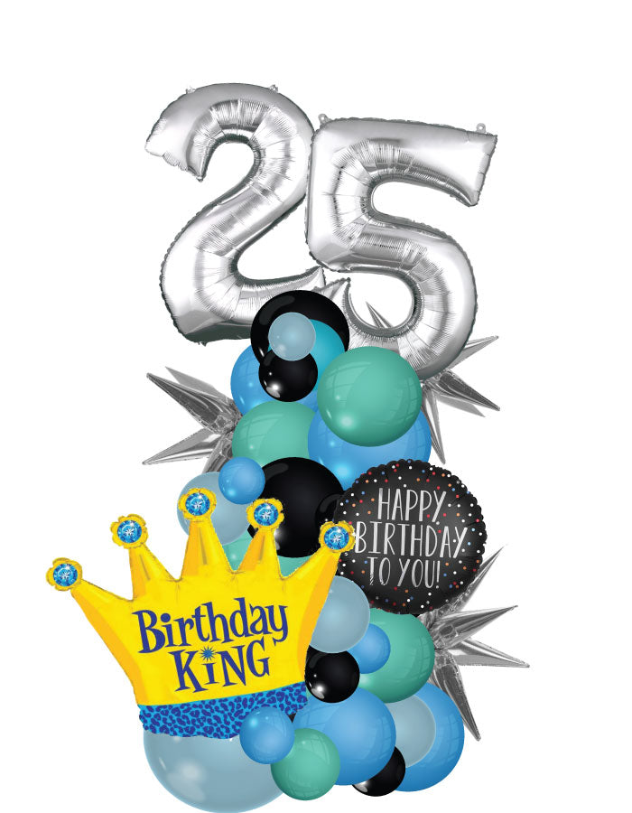 Birthday King Organic Column with Two Numbers Balloon Bouquet