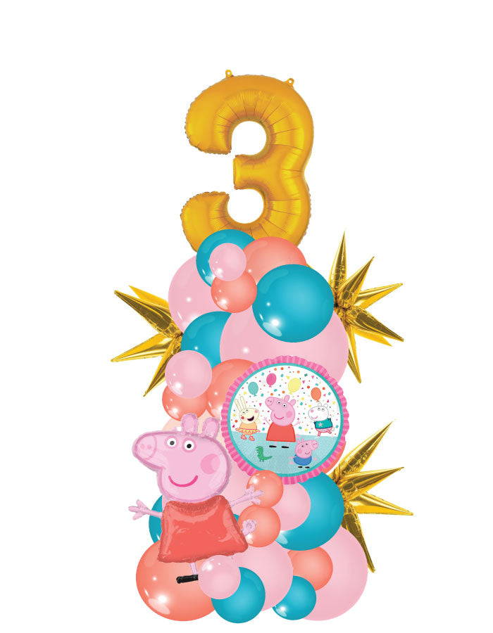 Peppa Orgnanic Column with One Number Balloon Bouquet