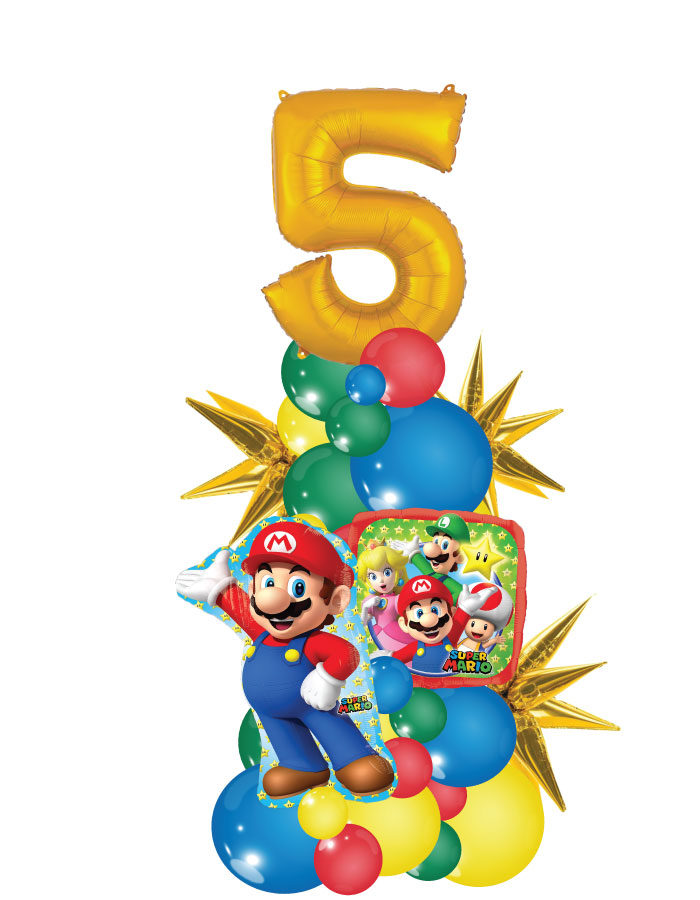 Mario Party Organic Column with One Number Balloon Bouquet