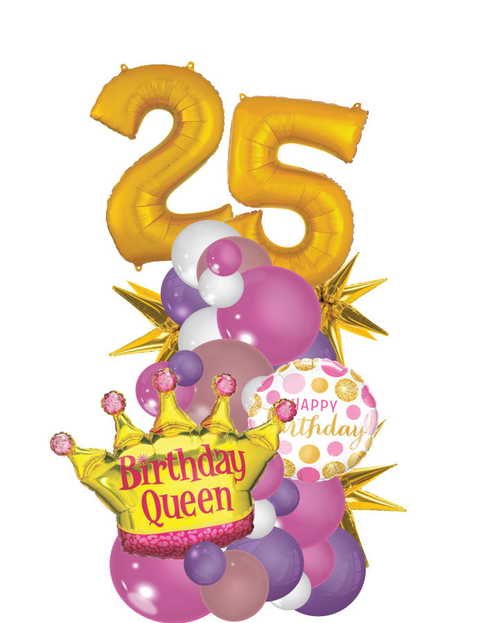 Birthday Queen Organic Column with Two Numbers Balloon Bouquet