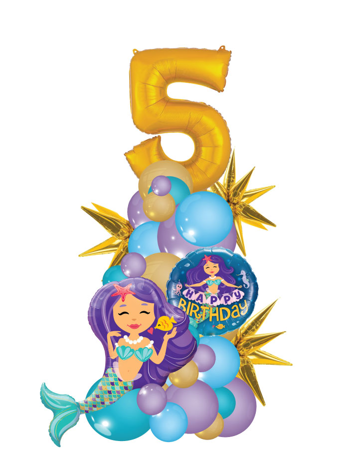 Mermaid Organic Column with One Number Balloon Bouquet