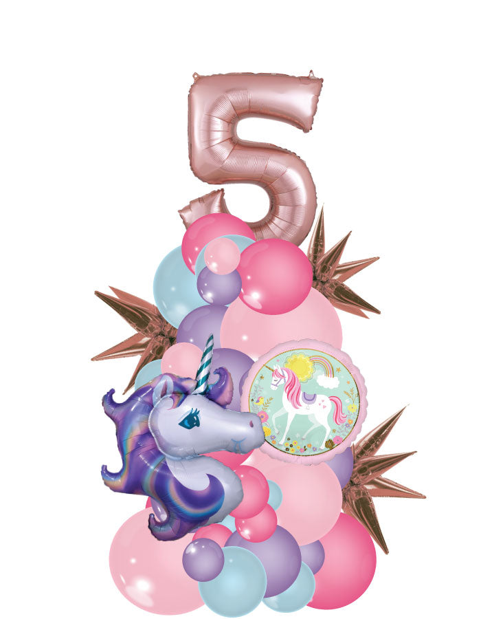 Unicorn Organic Column with One Number Balloon Bouquet