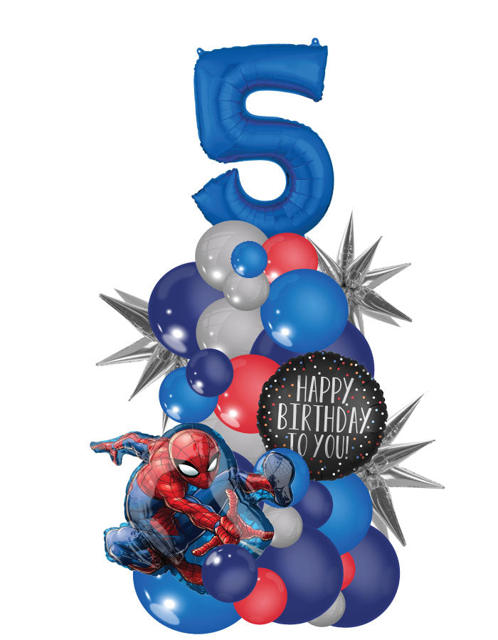 Spiderman Organic Column with One Number Balloon Bouquet