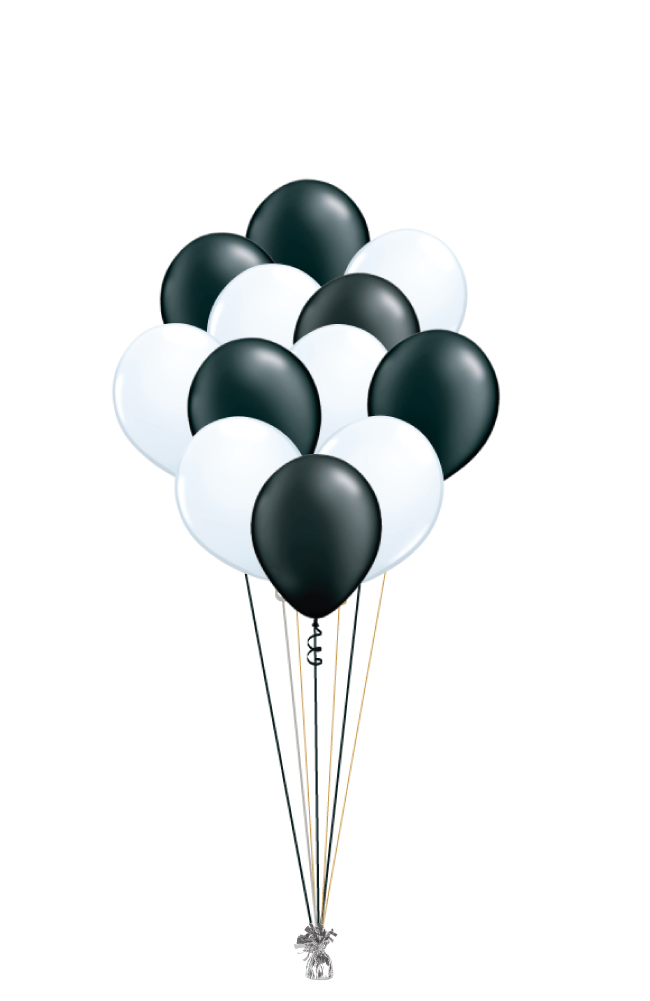 A Dozen Black and White Balloons