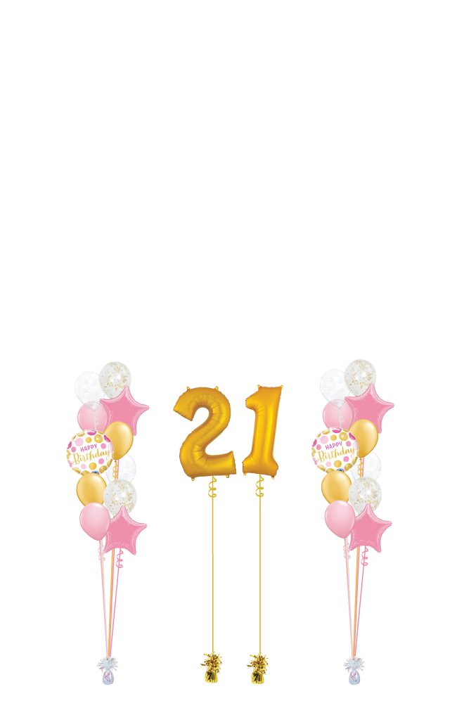 Pink Birthday Bouquet Set with Gold Numbers